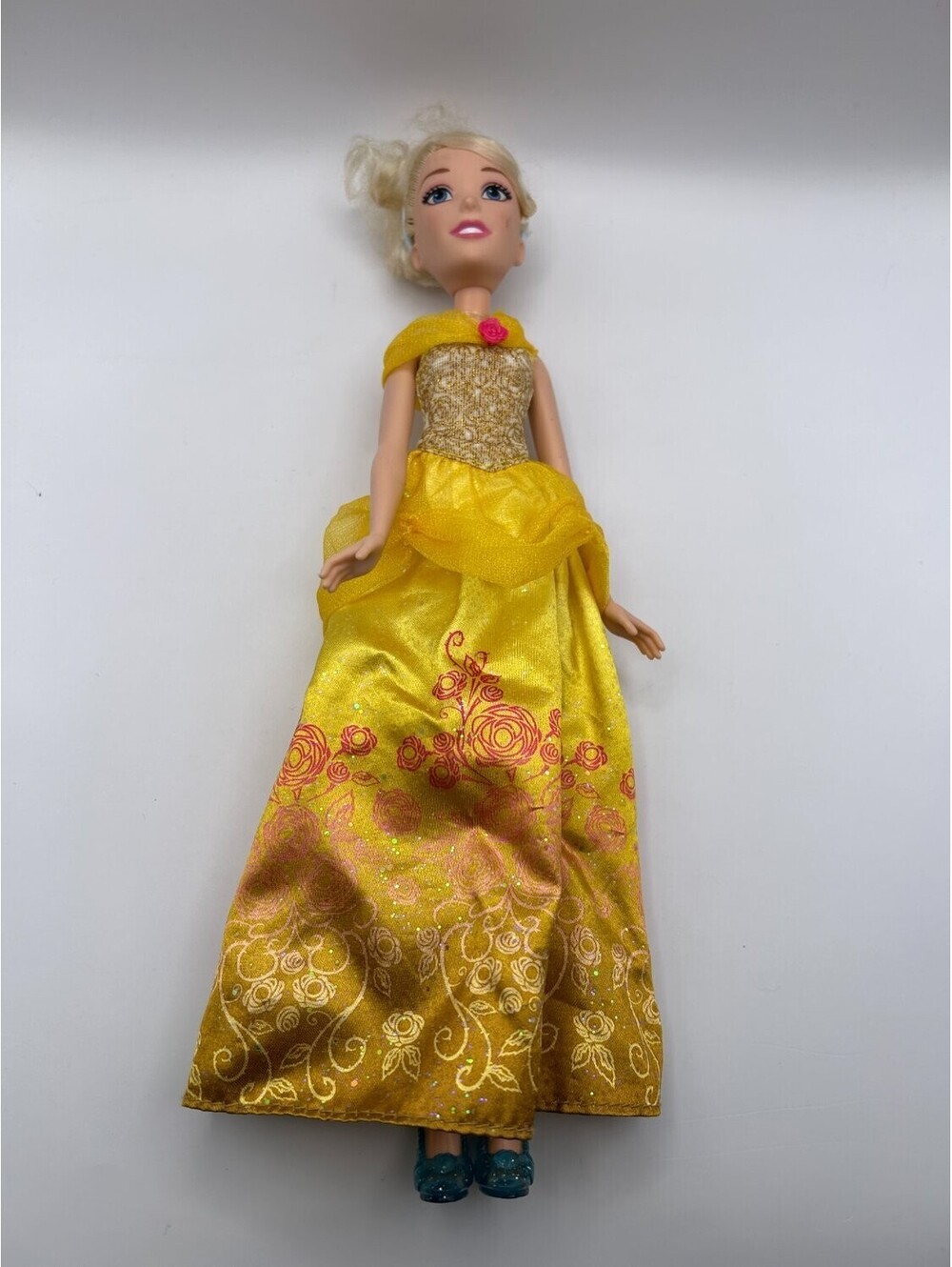 Disney Princess Cinderella Doll Blonde Yellow Floral Gown Blue Shoes 29cm Figure
